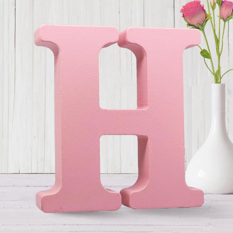 AOCEAN 6 Inch Pink Wood Letters Unfinished Wooden Letters for Wall Decorative Standing Letters Slices Sign Board for Crafts Christmas Decoration Home Party Projects (H) - Image 1